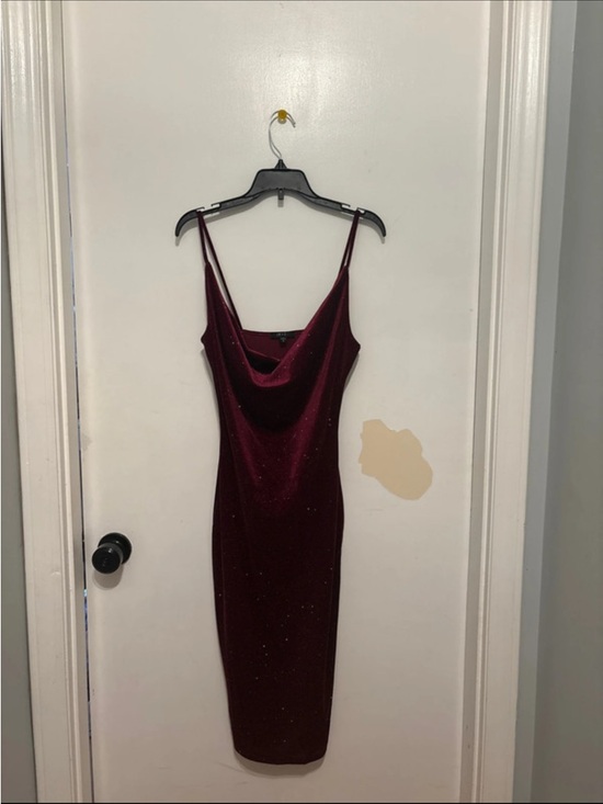 iris Dresses & Skirts - IRIS Burgundy Sparkle Cowl Neck Midi Dress
